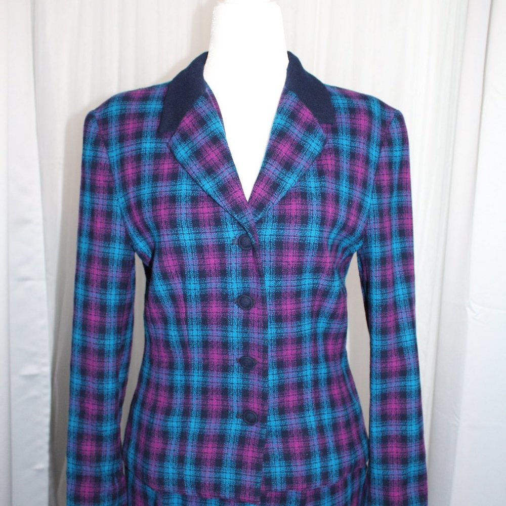 Pendleton Blue & Pink Tartan Skirt Suit